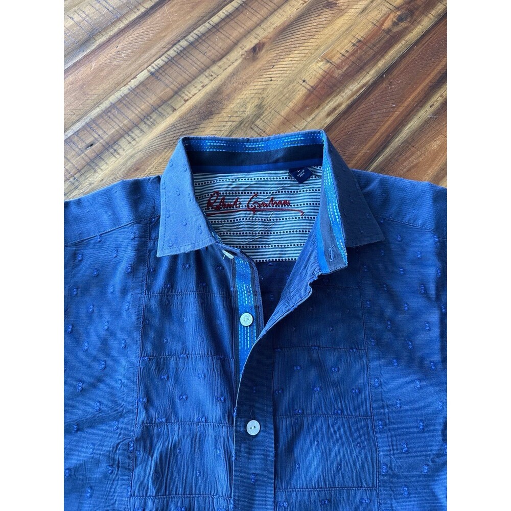 Robert Graham Navy Blue Embroidered Men’s Size L Button Down Dress Shirt